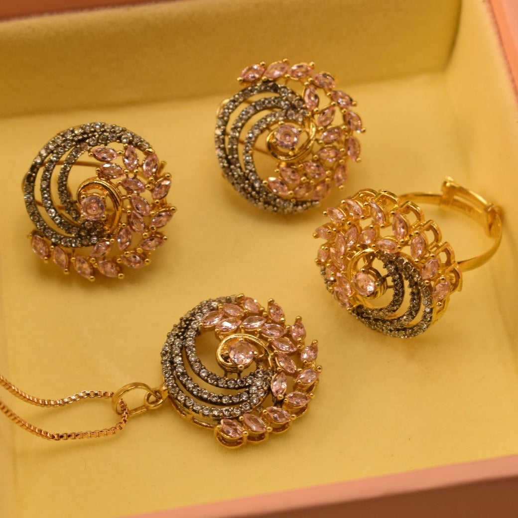 Elegant Fancy Golden Flower Zircon Necklace Sets for Girls/Women