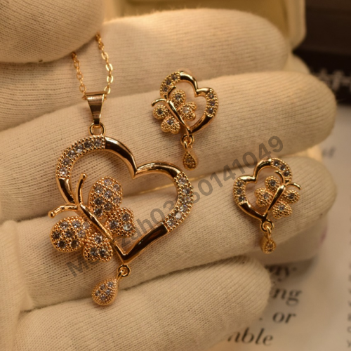 Stylish Heart Butterfly Fancy Gold Plated Necklace Sets for Girls Wome