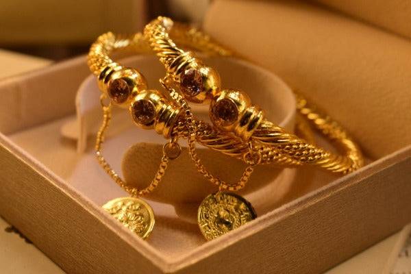 Stylish Coin Zircon Golden Design Bangles Set for Girls/Women - Meerzah