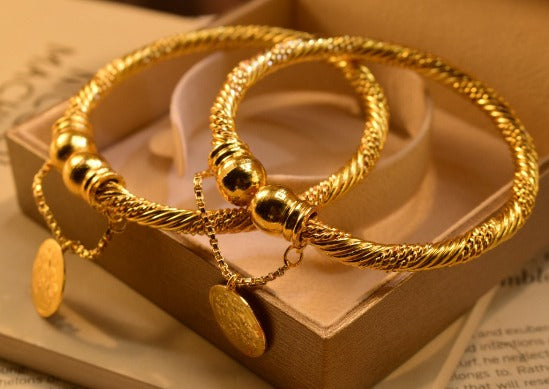 Stylish Coin Zircon Golden Design Bangles Set for Girls/Women - Meerzah