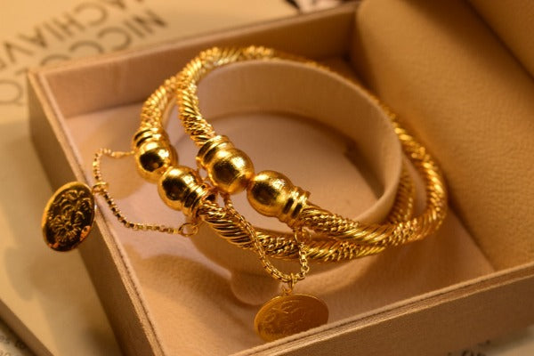Stylish Coin Zircon Golden Design Bangles Set for Girls/Women - Meerzah