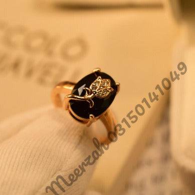 Elegant Black Leaf Gold Plated Crystal Ring for Girls/Women - Meerzah