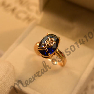 Elegant Blue Small Stone Gold Plated Crystal Ring for Girls/Women - Meerzah