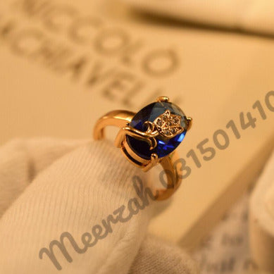 Elegant Blue Small Stone Gold Plated Crystal Ring for Girls/Women - Meerzah