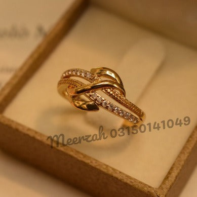Elegant Design Crystal Adjustable Golden Ring for Girls/Women