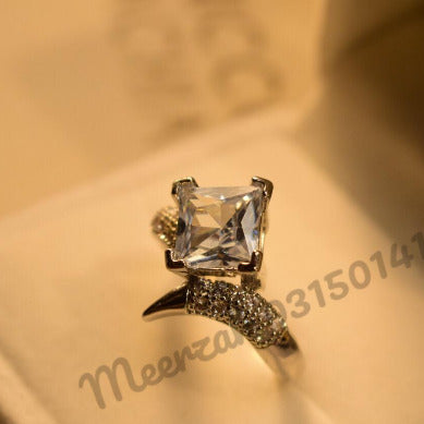 Fancy White Stone Silver Crystal Ring for Girls/Women - Meerzah