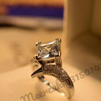 Fancy White Stone Silver Crystal Ring for Girls/Women - Meerzah