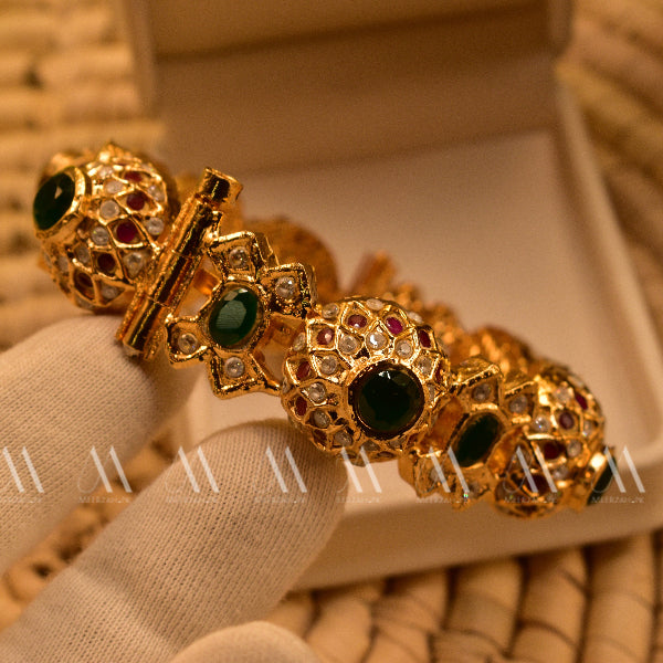 24K Gold Plated Real Stones Kundan Bangle for Girls/Women