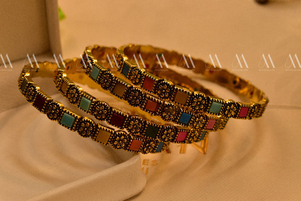 Beautiful Unique Design Real Stones 4pc Bangles Set for Girls/Women