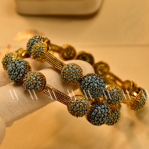 Glamorous Design Gold Plated Real Stones Bangle Set for Girls/Women