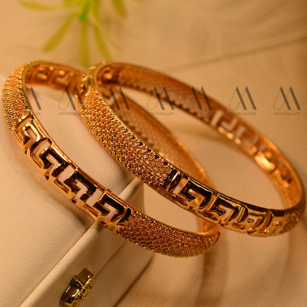 Gorgeous Design Gold Plated 2pc Bangles Set for Girls/Women