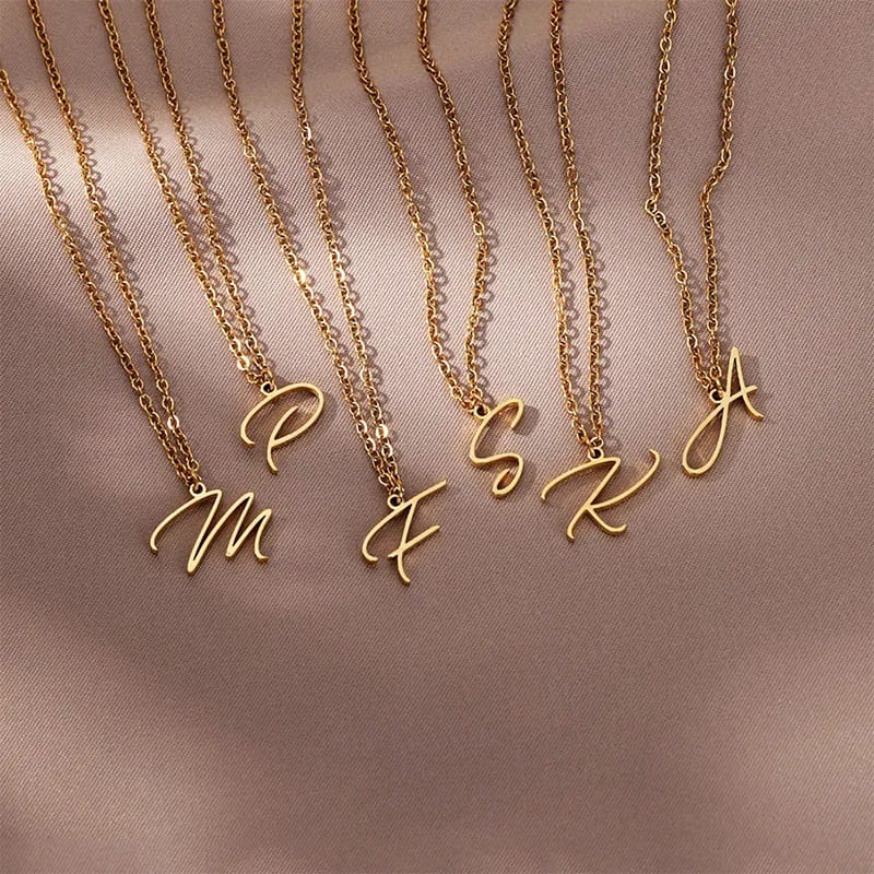 Gold Plated Letter Capital Alphabet Pendant Necklaces For Girls/Women