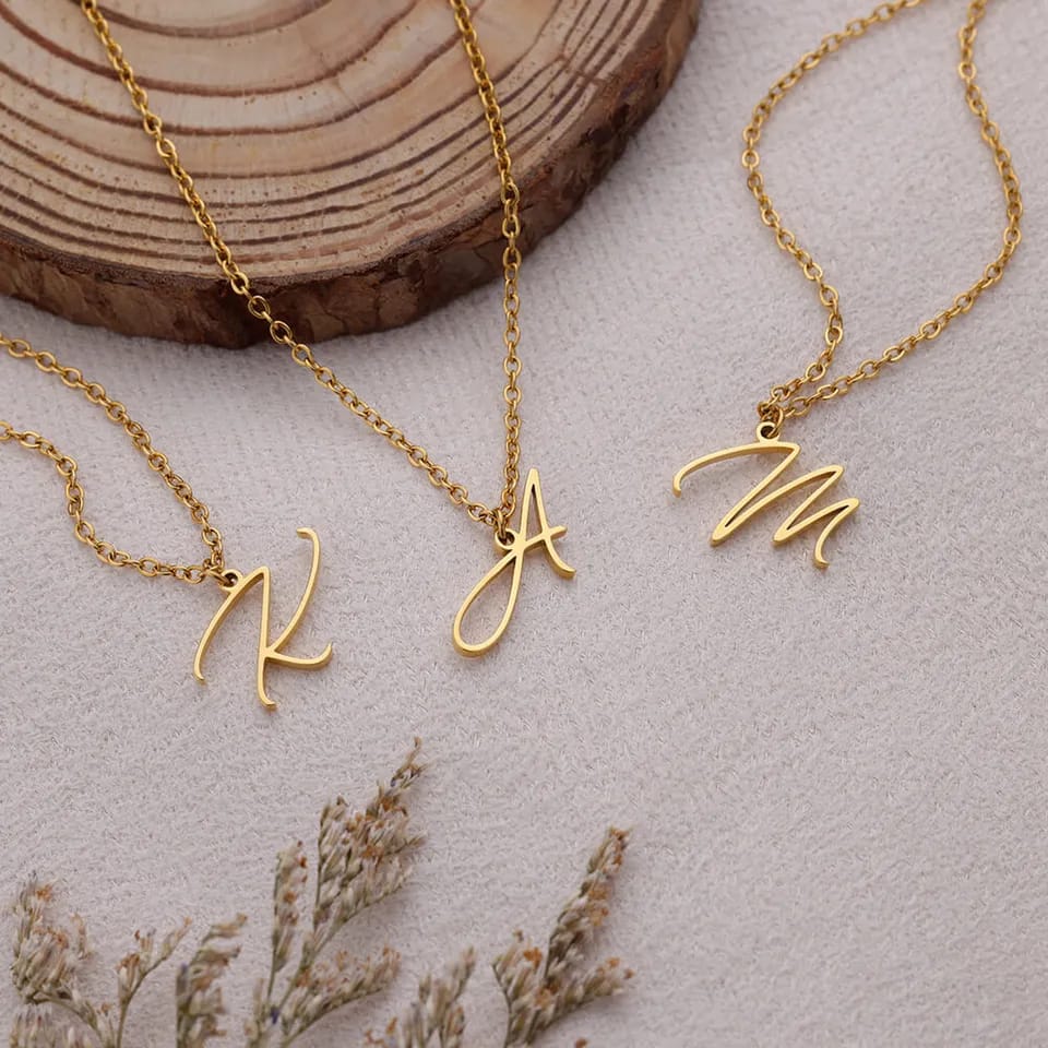 Gold Plated Letter Capital Alphabet Pendant Necklaces For Girls/Women