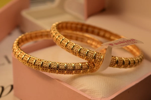 24K One Dip Indian Madrasi Gold Plated Stylish Bangles Set for Girls/Women