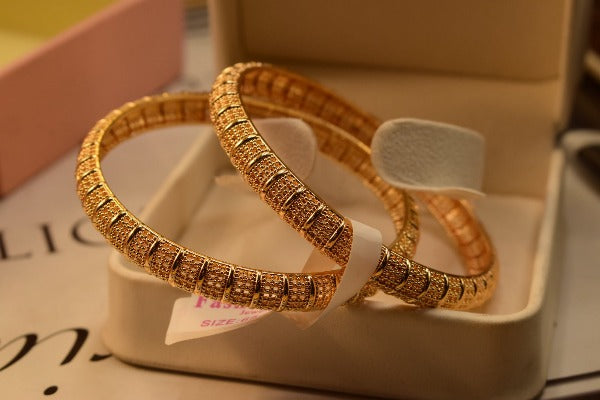 24K One Dip Indian Madrasi Gold Plated Stylish Bangles Set for Girls/Women