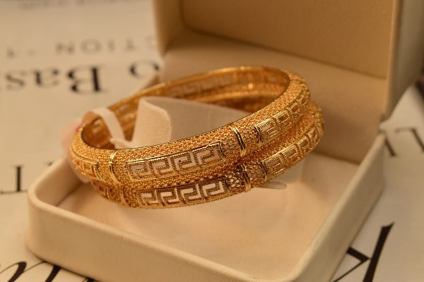 24K One Dip Indian Gold Plated Fancy Bangles Set for Girls/Women