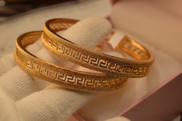 24K One Dip Indian Madrasi Gold Plated Fancy Bangles Set for Girls/Women