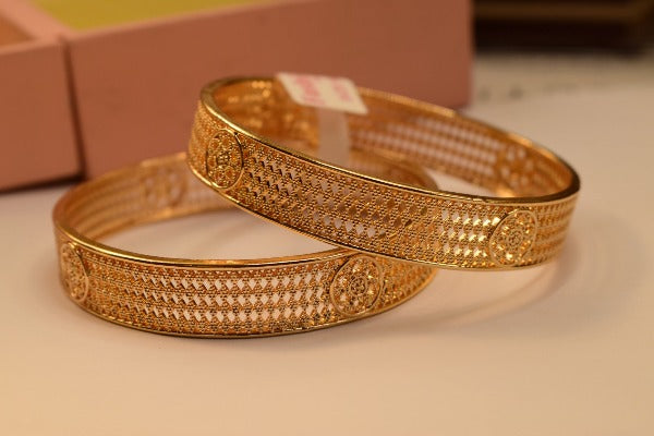 24K One Dip Indian Gold Plated Fancy Bangles Set for Girls/Women