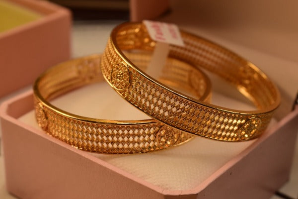 24K One Dip Indian Gold Plated Fancy Bangles Set for Girls/Women