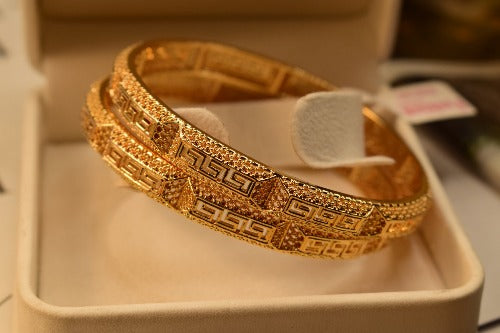 24K One Dip Indian Madrasi Gold Plated Fancy Bangles Set for Girls/Women