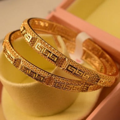 24K One Dip Indian Madrasi Gold Plated Fancy Bangles Set for Girls/Women