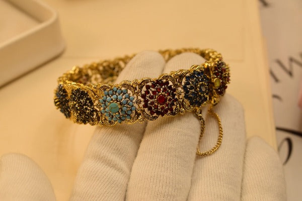 24K One Dip Indian Gold Plated Multi Colour Stone Kara Bangles for Girls/Women