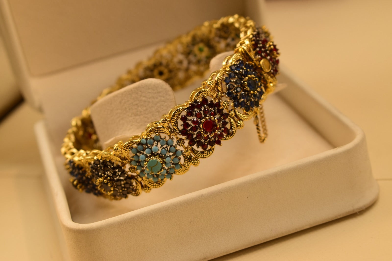 24K One Dip Indian Gold Plated Multi Colour Stone Kara Bangles for Girls/Women