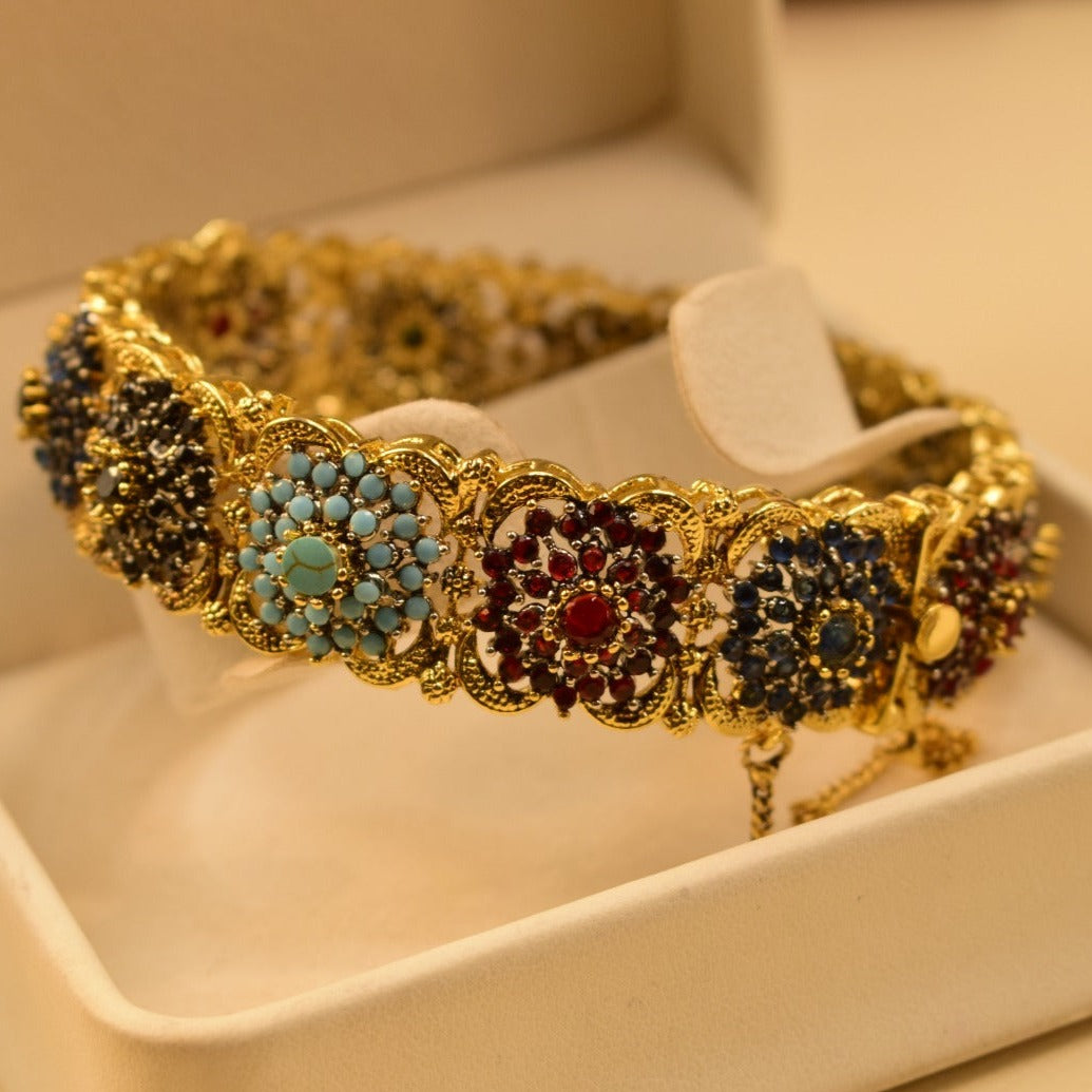 24K One Dip Indian Gold Plated Multi Colour Stone Kara Bangles for Girls/Women