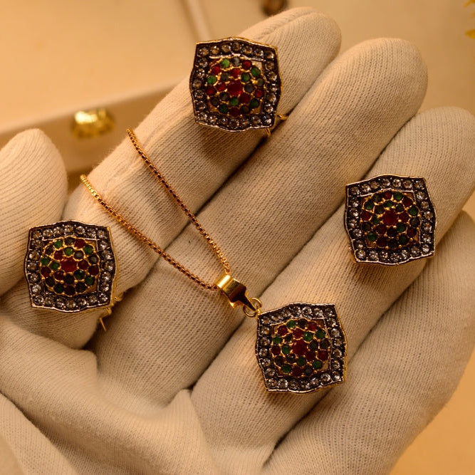Luminous Design Gold Plated Crystal Stones Necklace Set for Girls/Women