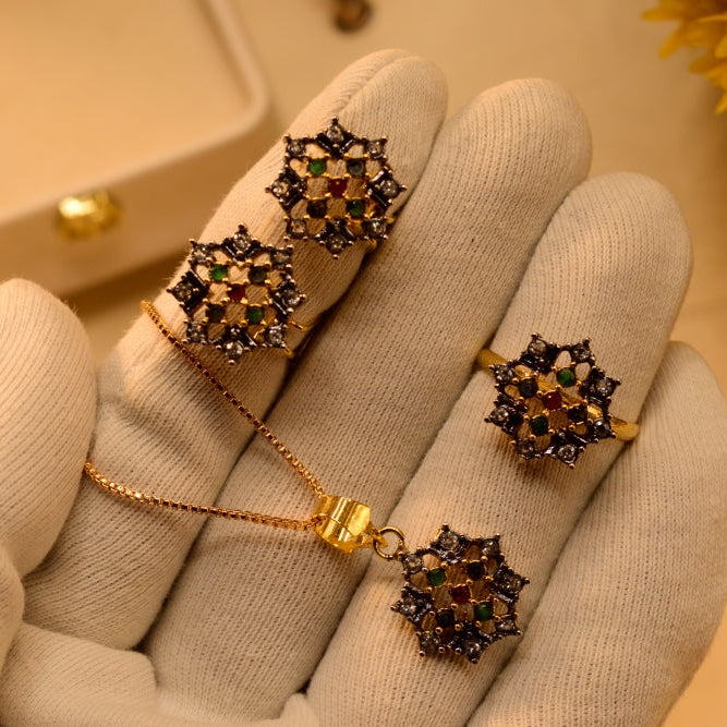 Stylish Design Gold Plated Crystal Stones Necklace Set for Girls/Women