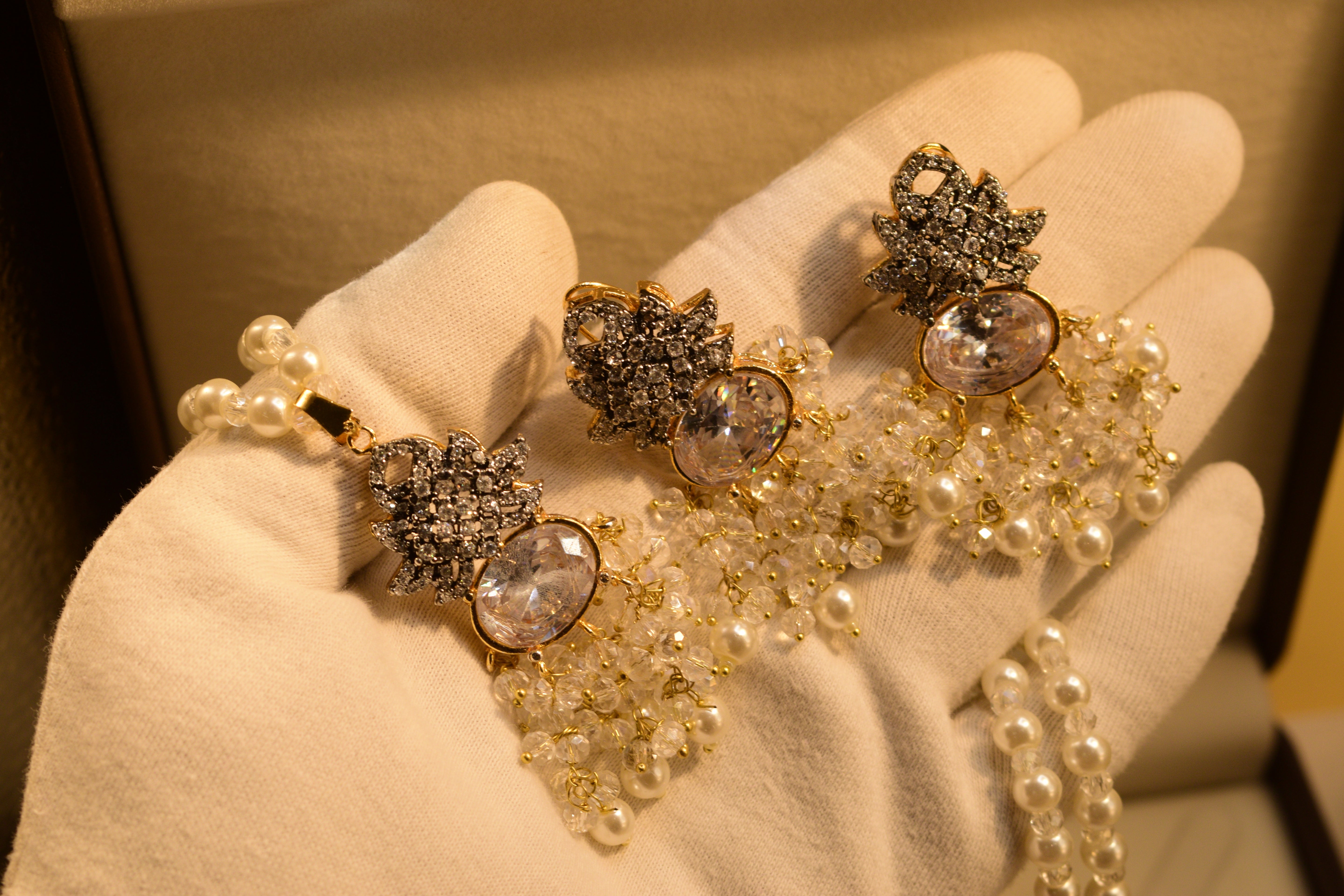 Luminous Design Gold Plated Crystal Stones Necklace Set for Girls/Women