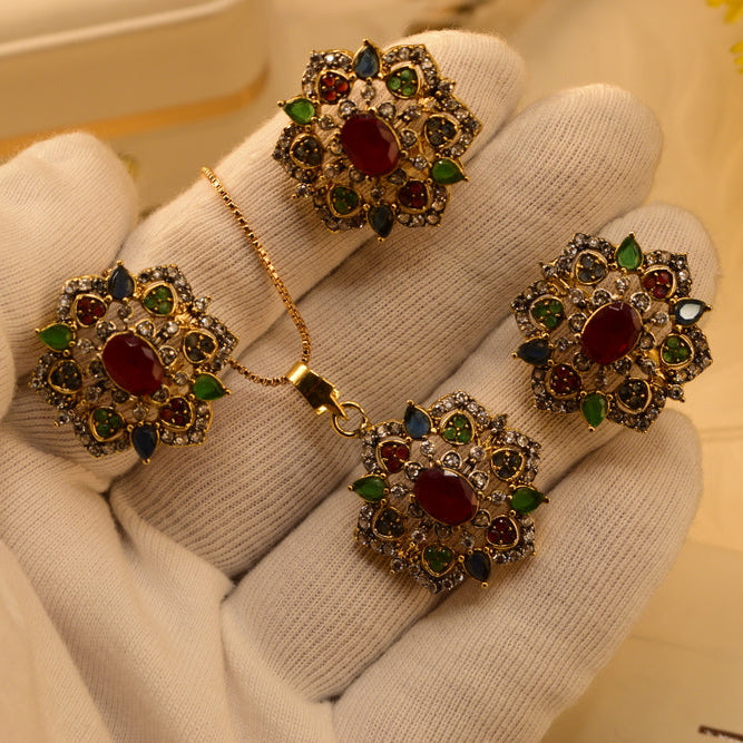 Beautiful Design Gold Plated Crystal Stones Necklace Set for Girls/Women