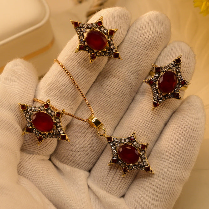 Gorgeous Design Gold Plated Crystal Stones Necklace Set for Girls/Women