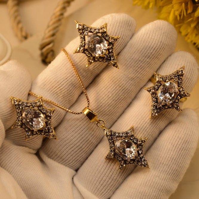 Gorgeous Design Gold Plated Crystal Stones Necklace Set for Girls/Women