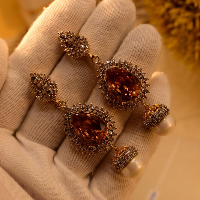 Elegant Design Gold Plated Crystal Stones Earrings For Girls/women