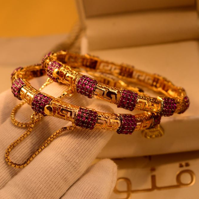 Charming Unique Design Gold Plated 2pc Bangle Set for Girls/Women