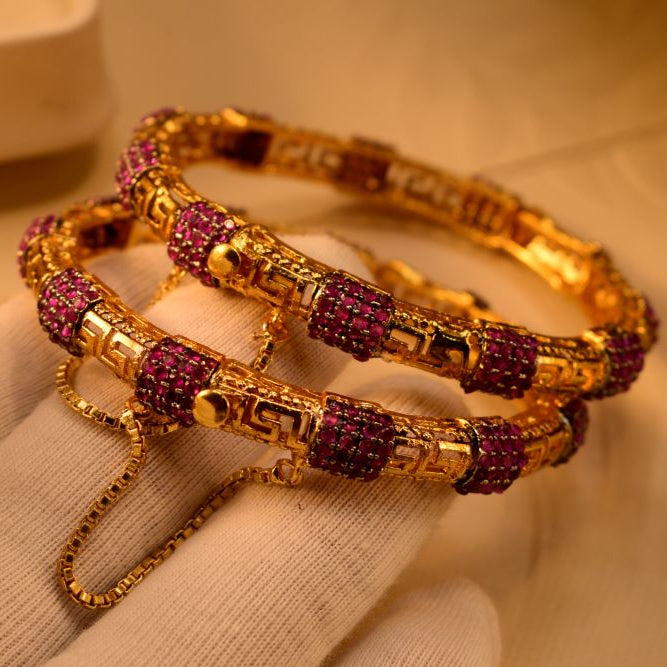 Charming Unique Design Gold Plated 2pc Bangle Set for Girls/Women