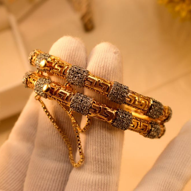Charming Unique Design Gold Plated 2pc Bangle Set for Girls/Women