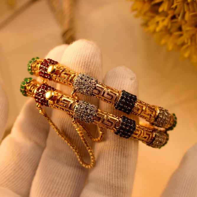 Charming Unique Design Gold Plated 2pc Bangle Set for Girls/Women