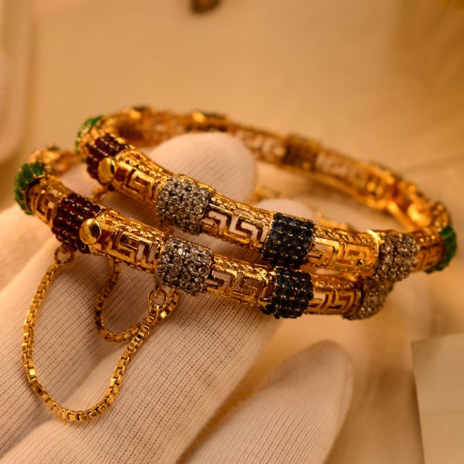 Charming Unique Design Gold Plated 2pc Bangle Set for Girls/Women