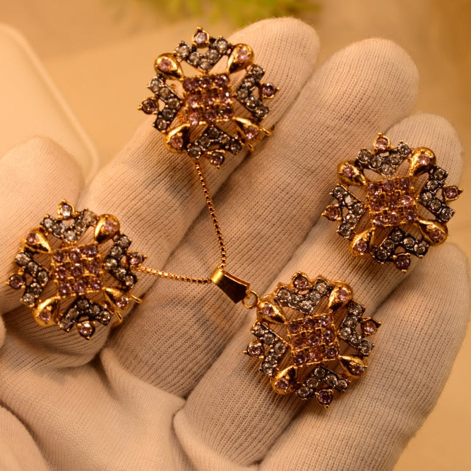 Charming Design Gold Plated Crystal Stones Necklace Set for Girls/Women
