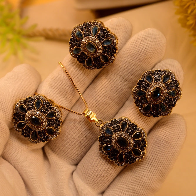 Glamorous Design Gold Plated Crystal Stones Necklace Set for Girls/Women