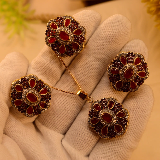 Glamorous Design Gold Plated Crystal Stones Necklace Set for Girls/Women