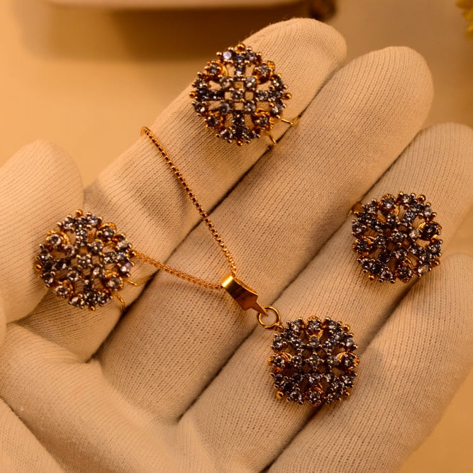 Gorgeous Design Gold Plated Crystal Stones Necklace Set for Girls/Women
