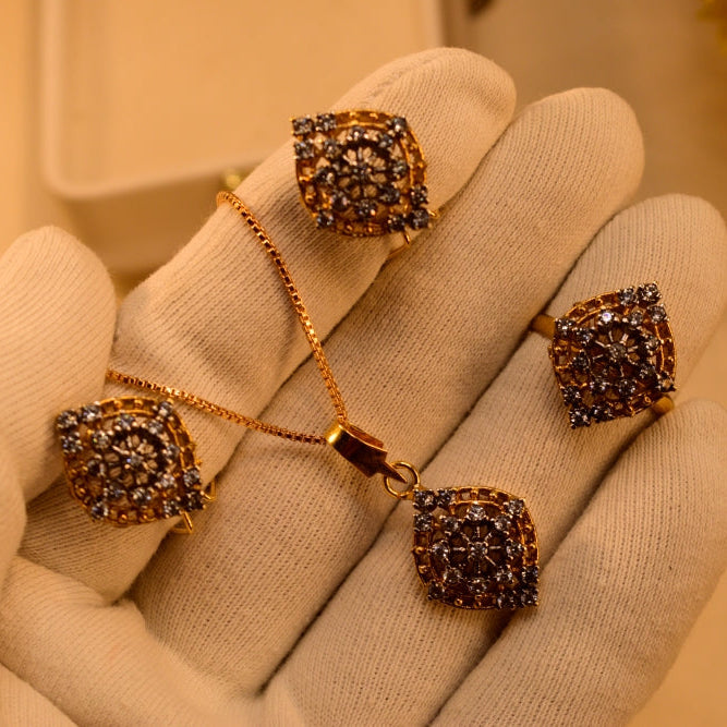 Luxury Design Gold Plated Crystal Stones Necklace Set for Girls/Women