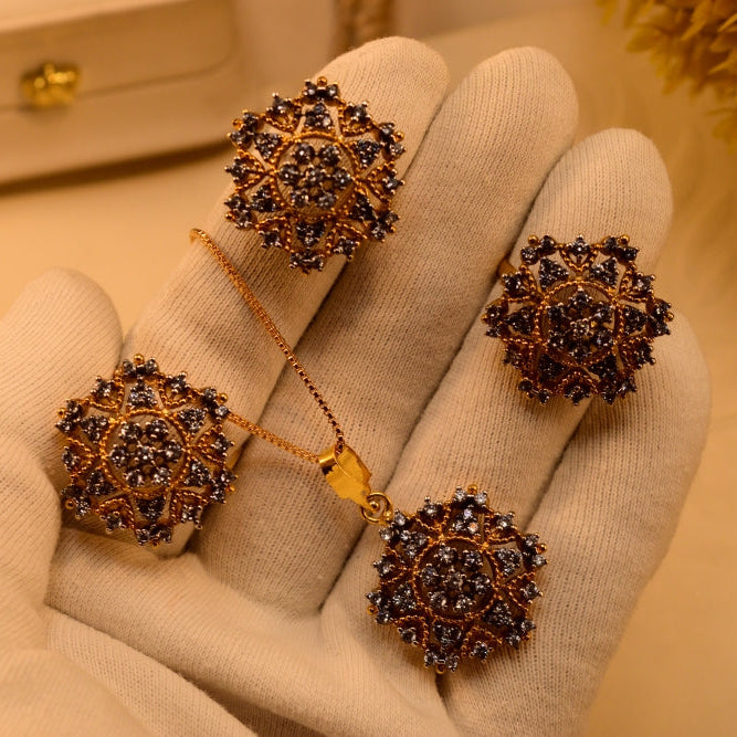 Glamorous Design Gold Plated Crystal Stones Necklace Set for Girls/Women