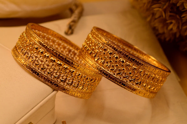 Elegant Unique Design Gold Plated 2pc Bangle Set for Girls/Women