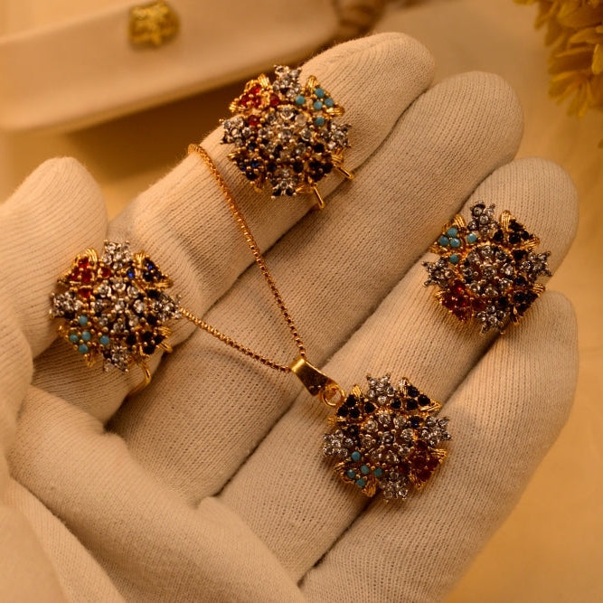 Elegant Design Gold Plated Crystal Stones Necklace Set for Girls/Women