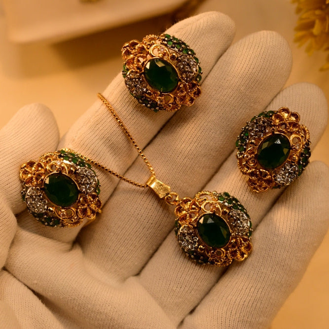 Dazzling Design Gold Plated Crystal Stones Necklace Set for Girls/Women