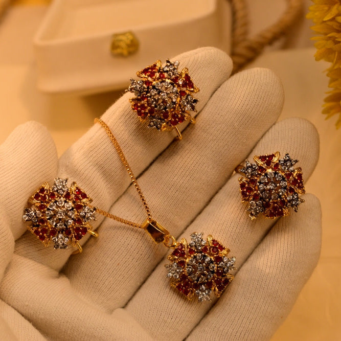 Elegant Design Gold Plated Crystal Stones Necklace Set for Girls/Women